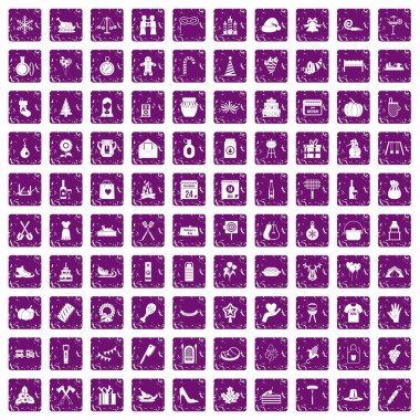 100 aile geleneği simgeler grunge mor ayarla