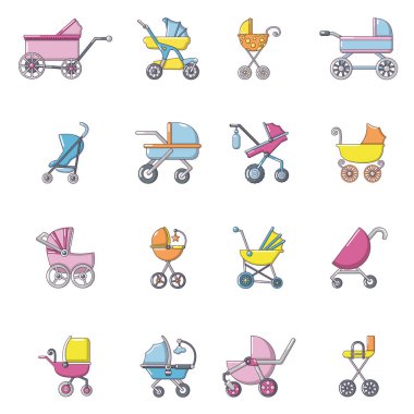 Bebek arabası Icons set, karikatür tarzı