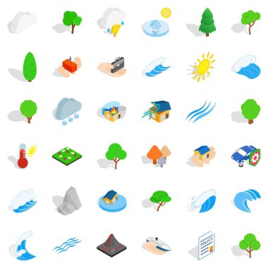 Su dalgası Icons set, izometrik stili