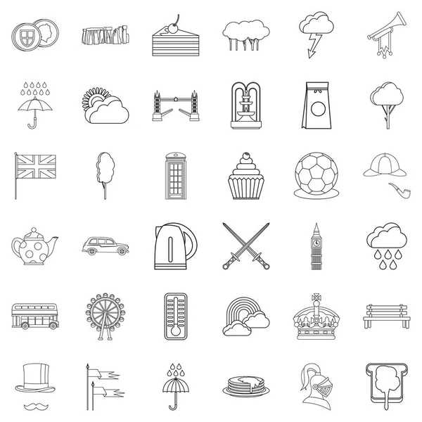 England icons set, outline style — Stock Vector