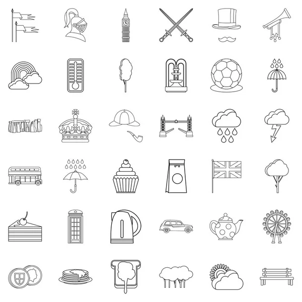 London icons set, outline style — Stock Vector