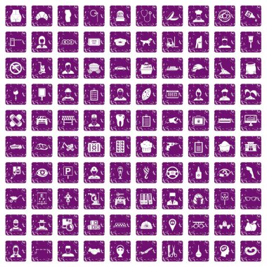 100 favori iş simgeleri grunge mor ayarla