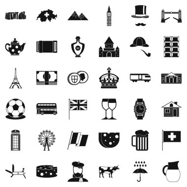 Europe ülke Icons set, basit tarzı