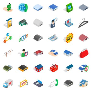 Benzin istasyonu Icons set, izometrik stili