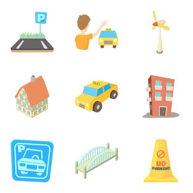 Daireli ev simgeler ayarla, tarzı çizgi film