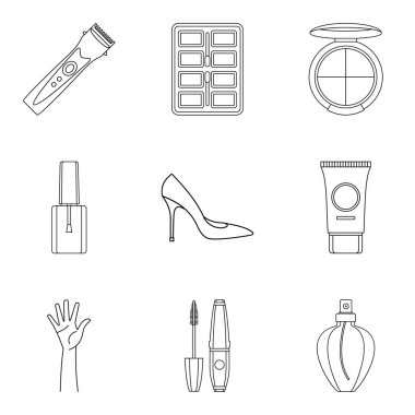 Kozmetik Icons set, anahat stili