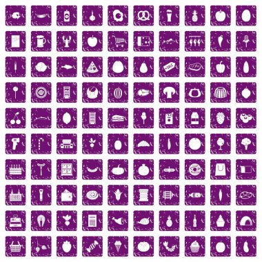 100 bakkal alışveriş simgeleri grunge mor ayarla