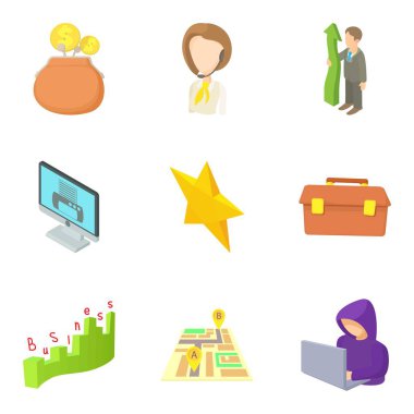 İş Icons set, karikatür tarzı promosyonu