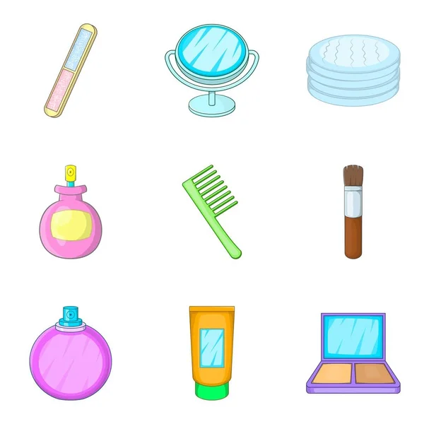 Conjunto de iconos de técnica de maquillaje, estilo de dibujos animados — Vector de stock