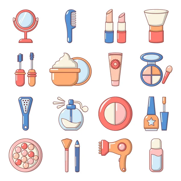 Conjunto de iconos de cosméticos, estilo de dibujos animados — Vector de stock