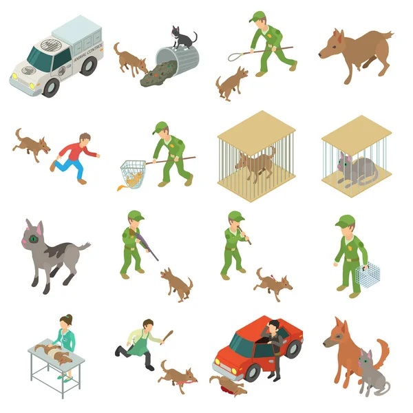 Set de iconos de animales callejeros, estilo isométrico — Archivo Imágenes Vectoriales
