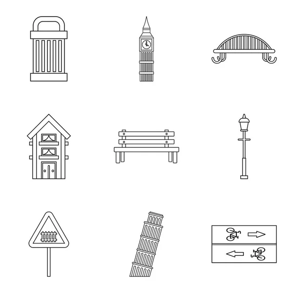 Parku prvky ikony set, styl osnovy — Stockový vektor