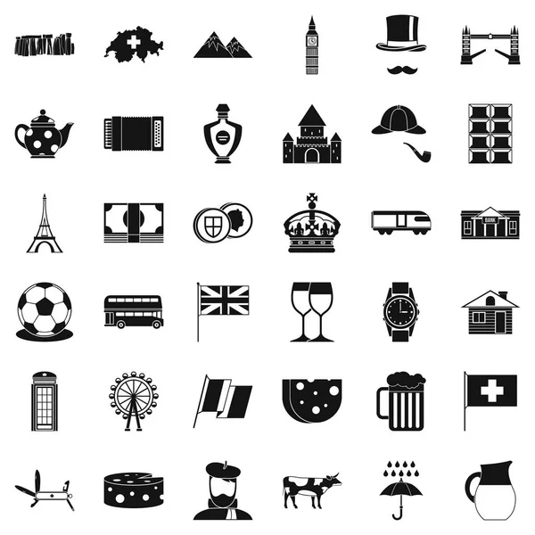 Ensemble d'icônes pays Europe, style simple — Image vectorielle