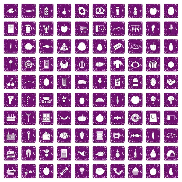 100 bakkal alışveriş simgeleri grunge mor ayarla