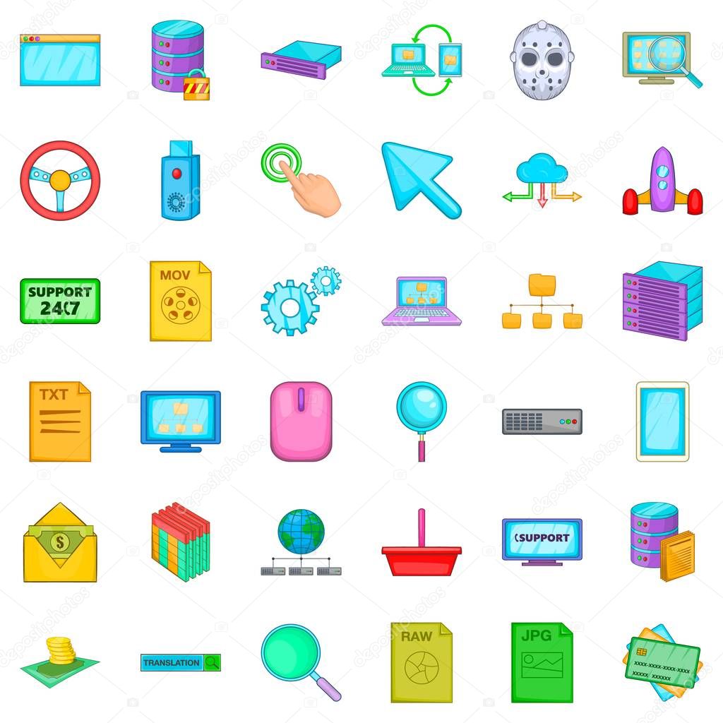 Searching icons set, cartoon style