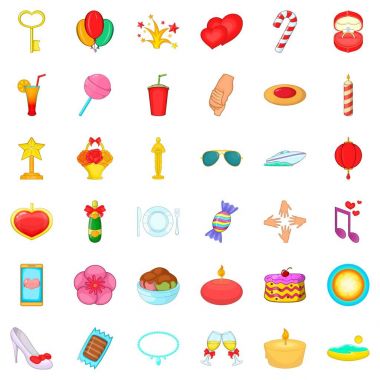 Doğum günü Icons set, karikatür tarzı