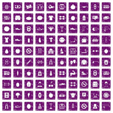 100 spor salonu simgeler grunge mor ayarla