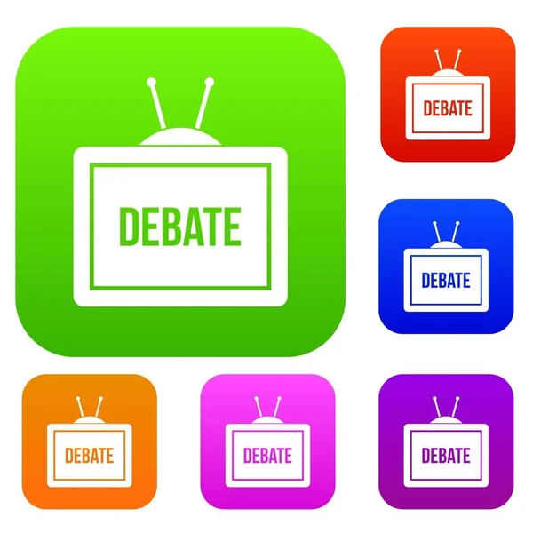 TV con la colección de colores Debate Inscriptions Set — Vector de stock