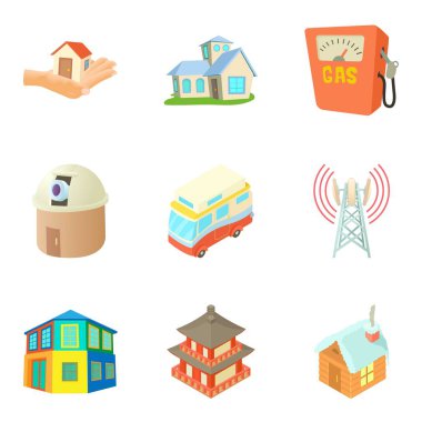 Şehir Icons set için hareketli, karikatür tarzı