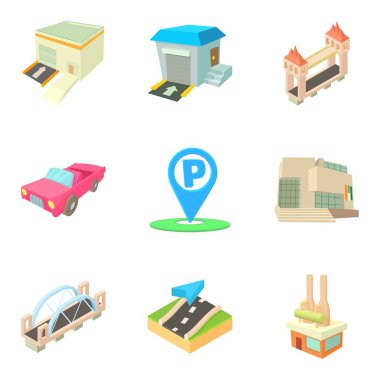 City road Icons set, karikatür tarzı