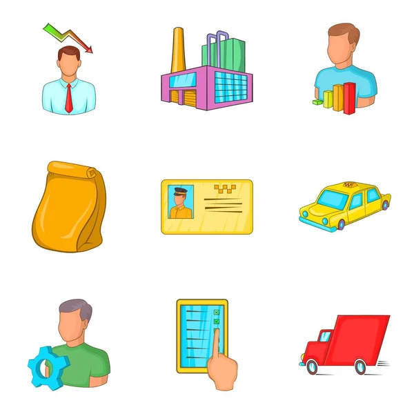 Montón de iconos de trabajo conjunto, estilo de dibujos animados — Vector de stock