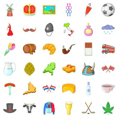 Europe gezi Icons set, karikatür tarzı