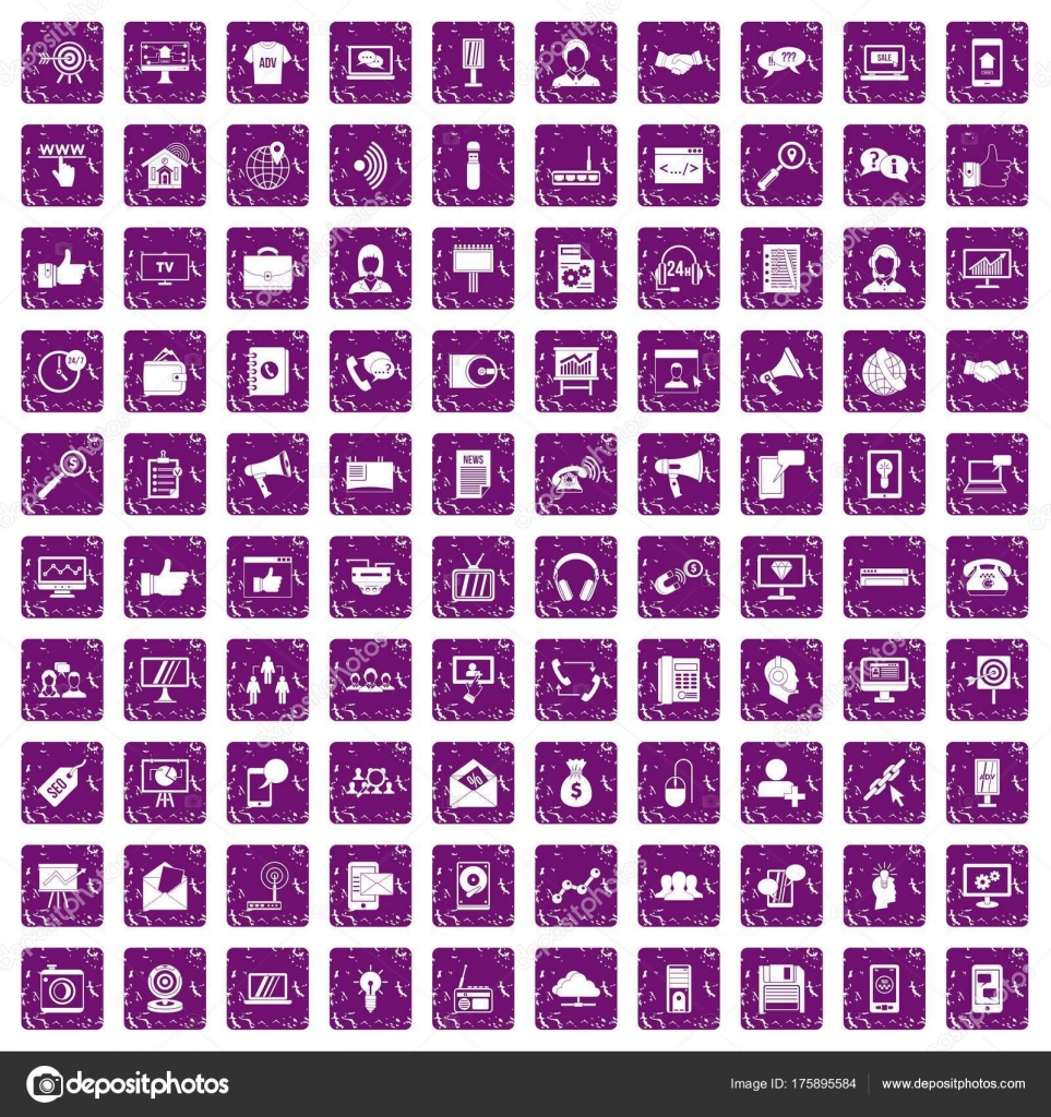 100 Help Desk Icons Set Grunge Purple Stock Vector C Ylivdesign