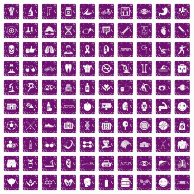 100 sağlık simgeler grunge mor ayarla