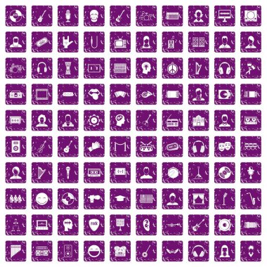 100 izleyici simgeleri grunge mor ayarla