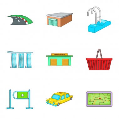 Taşra kasabasında Icons set, karikatür tarzı