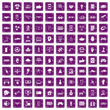 100 yüksek teknoloji simgeler grunge mor ayarla