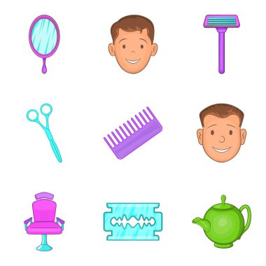 Farklı saç modeli Icons set, karikatür tarzı