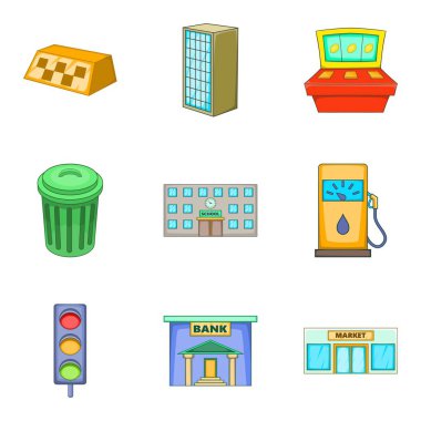 Finans Merkezi Icons set, karikatür tarzı