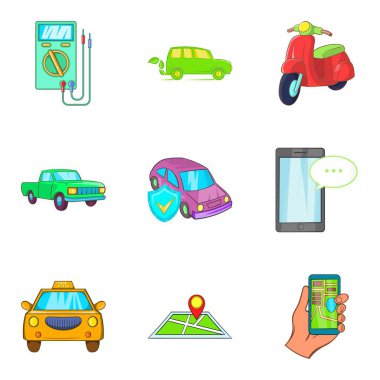 Şehir taksi hizmeti Icons set, karikatür tarzı