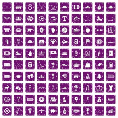 100 hokey simgeler grunge mor ayarla