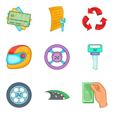 Pit stop Icons set, karikatür tarzı