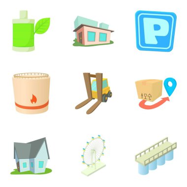 Altyapı bakım Icons set, karikatür tarzı