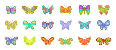 Kelebek simge seti, karikatür tarzı