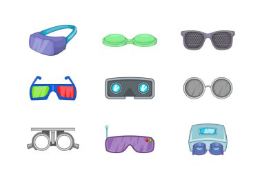 Gözlük simge seti, karikatür tarzı