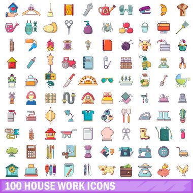 100 ev iş simgeleri ayarla, tarzı çizgi film