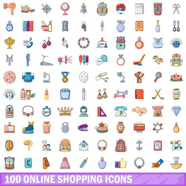 100 online Icons set, alışveriş tarzı çizgi film