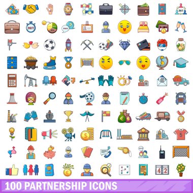 100 ortaklık simgeler ayarla, tarzı çizgi film