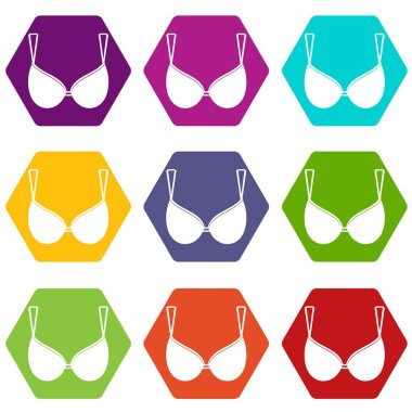 Renk altı yüzlü sütyen iç çamaşırı Icon set