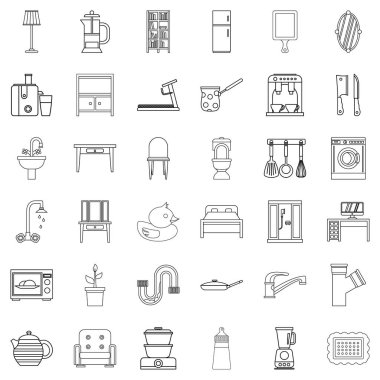 Evin iç Icons set, anahat stili