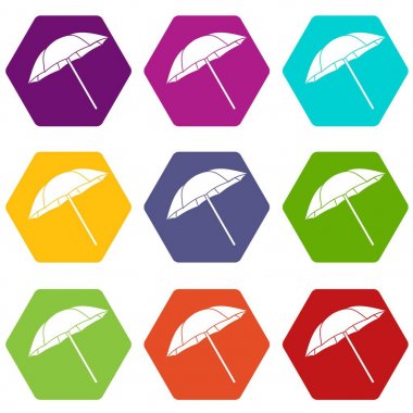 Renk altı yüzlü şemsiye Icon set