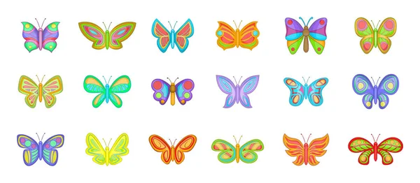 Conjunto de iconos de mariposa, estilo de dibujos animados — Vector de stock