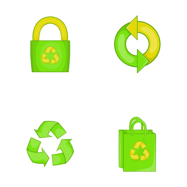 Reciclar conjunto de iconos de material, estilo de dibujos animados — Vector de stock