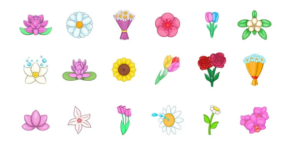 Virág ikon készlet, rajzfilm stílusú — Stock Vector