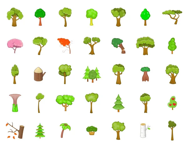 Conjunto de iconos de árbol, estilo dibujos animados — Vector de stock