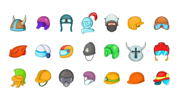 Conjunto de iconos de casco, estilo dibujos animados — Vector de stock